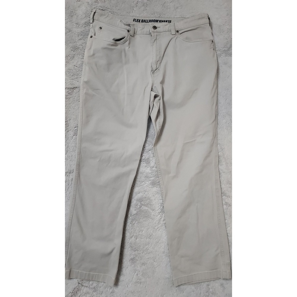 Duluth Trading Pants Mens 38x32 Flex Ballroom Khakis Relaxed Fit Gray Work Wear